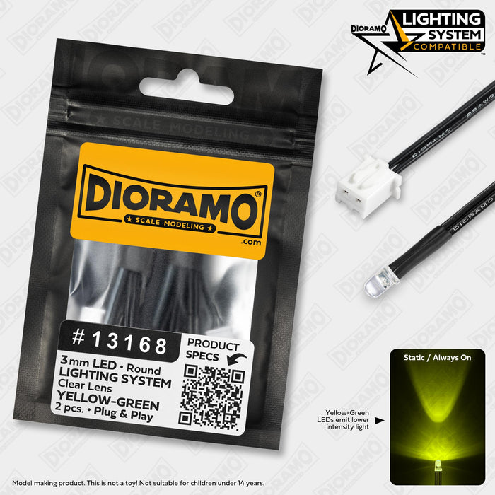 3mm Yellow-Green LED. Clear Lens. Lighting System Prewired. 2 pcs.