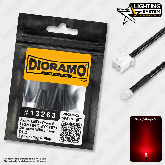 3mm Red LED. Diffused White Lens. Lighting System Prewired. 2 pcs.
