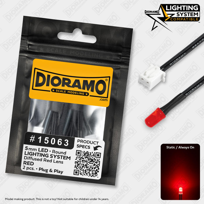 5mm Red LED. Diffused Red Lens. Lighting System Prewired. 2 pcs.