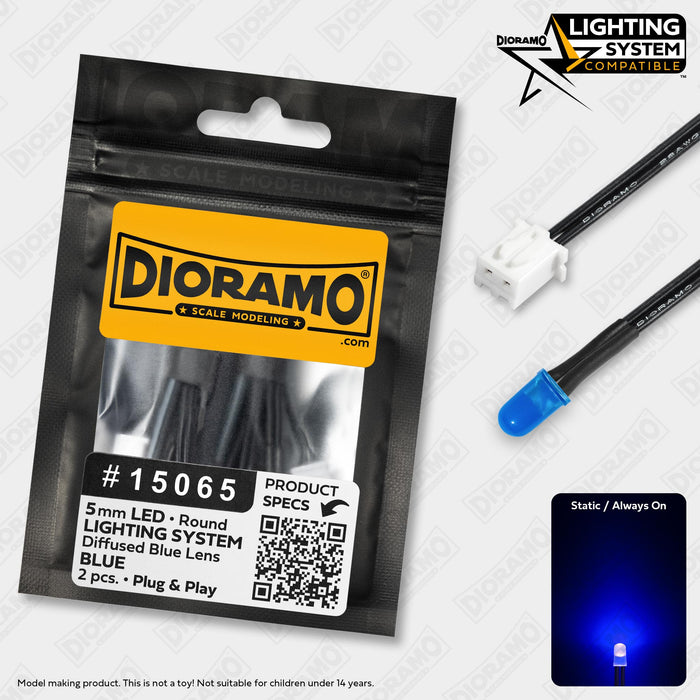 5mm Blue LED. Diffused Blue Lens. Lighting System Prewired. 2 pcs.