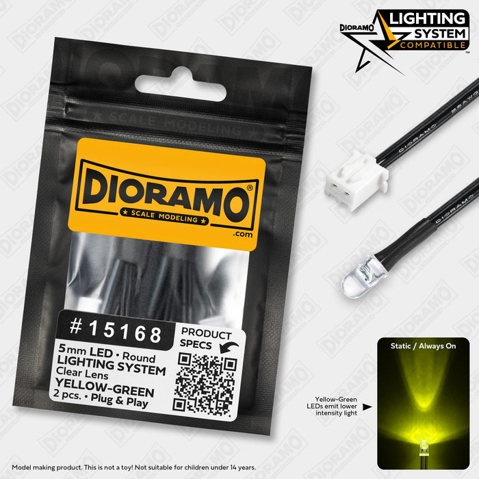 5mm Yellow-Green LED. Clear Lens. Lighting System Prewired. 2 pcs.