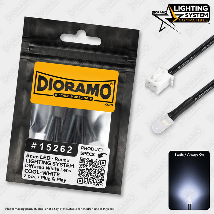5mm Cool-White LED. Diffused Lens. Lighting System Prewired. 2 pcs.