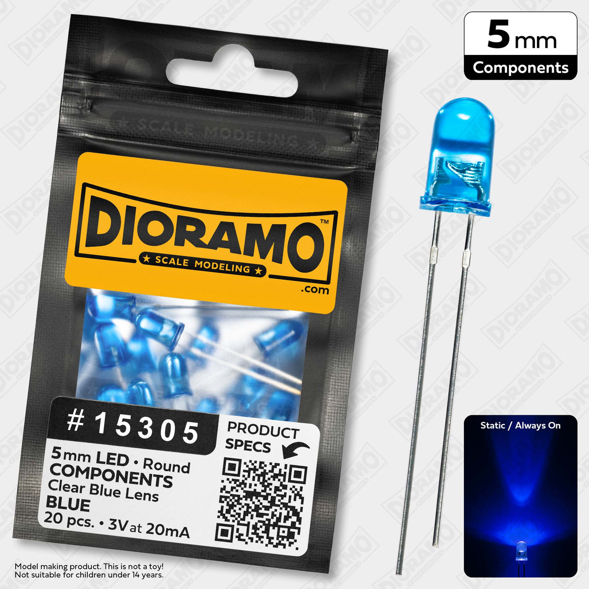 5mm Blue LED. Clear Blue Lens. Round. 20 pcs. — Dioramo Scale Modeling