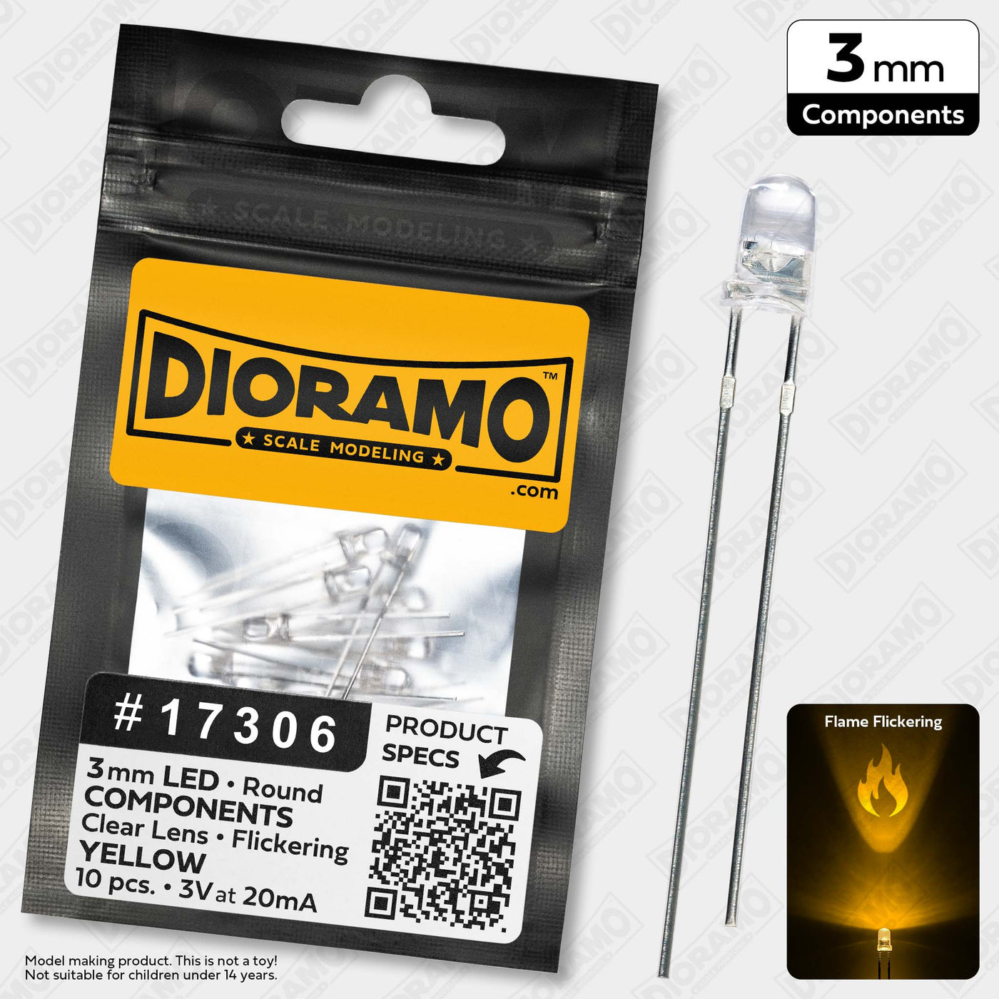 3mm Yellow Flame Flickering LED Components. Clear Lens. Round. 10 pcs ...
