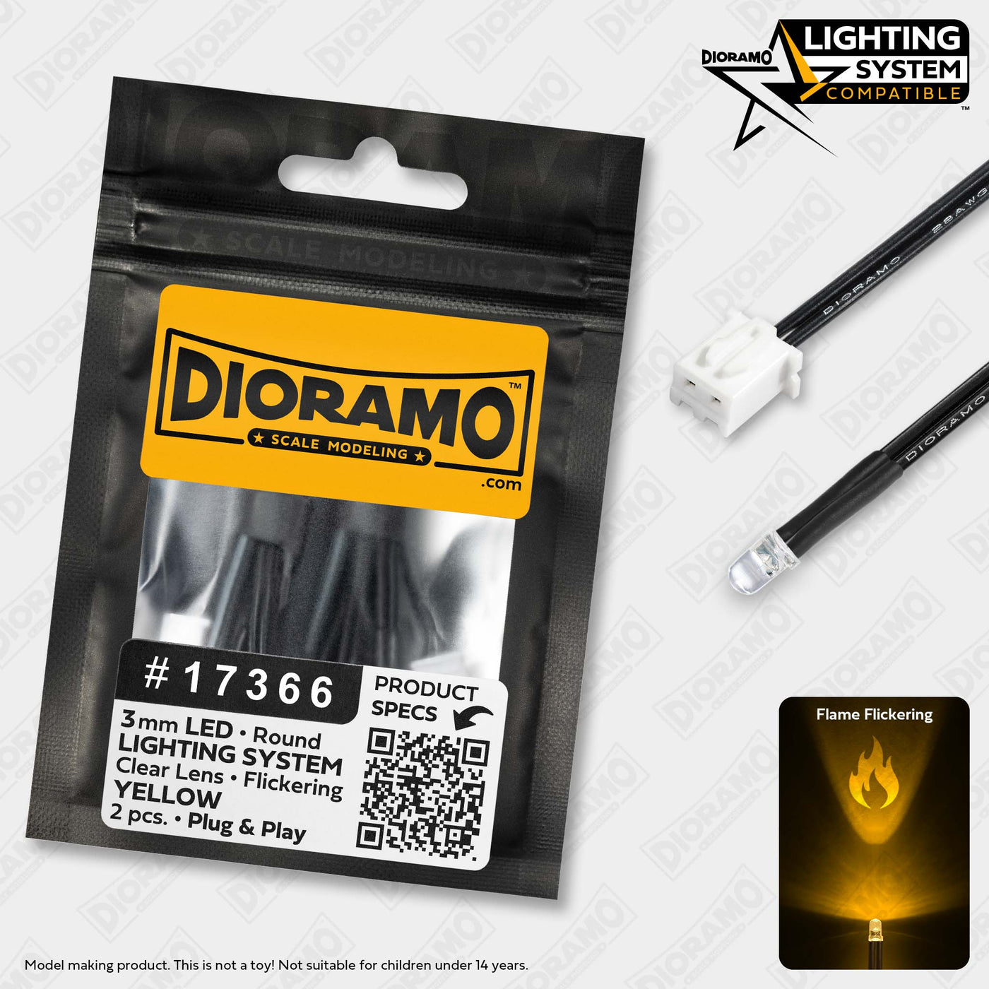 3mm Yellow Flame Flickering LED Light. Lighting System Prewired. 2 pcs ...