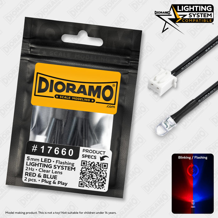 5mm Red & Blue Flashing LED. Clear Lens. Lighting System Prewired 2pcs