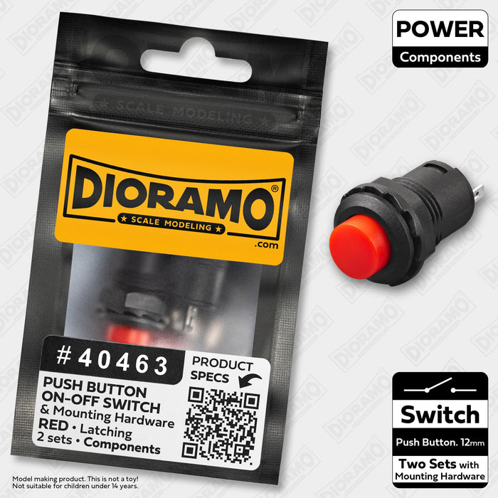 Switch ON-OFF Red 12mm Latching Push Button with Round Top. 2 pcs.