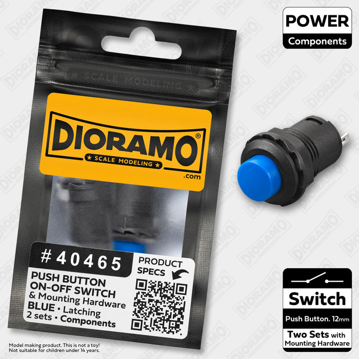 Switch ON-OFF Blue 12mm Latching Push Button with Round Top. 2 pcs.