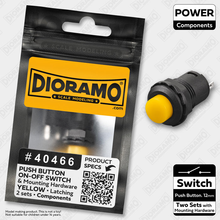 Switch ON-OFF Yellow 12mm Latching Push Button with Round Top. 2 pcs.