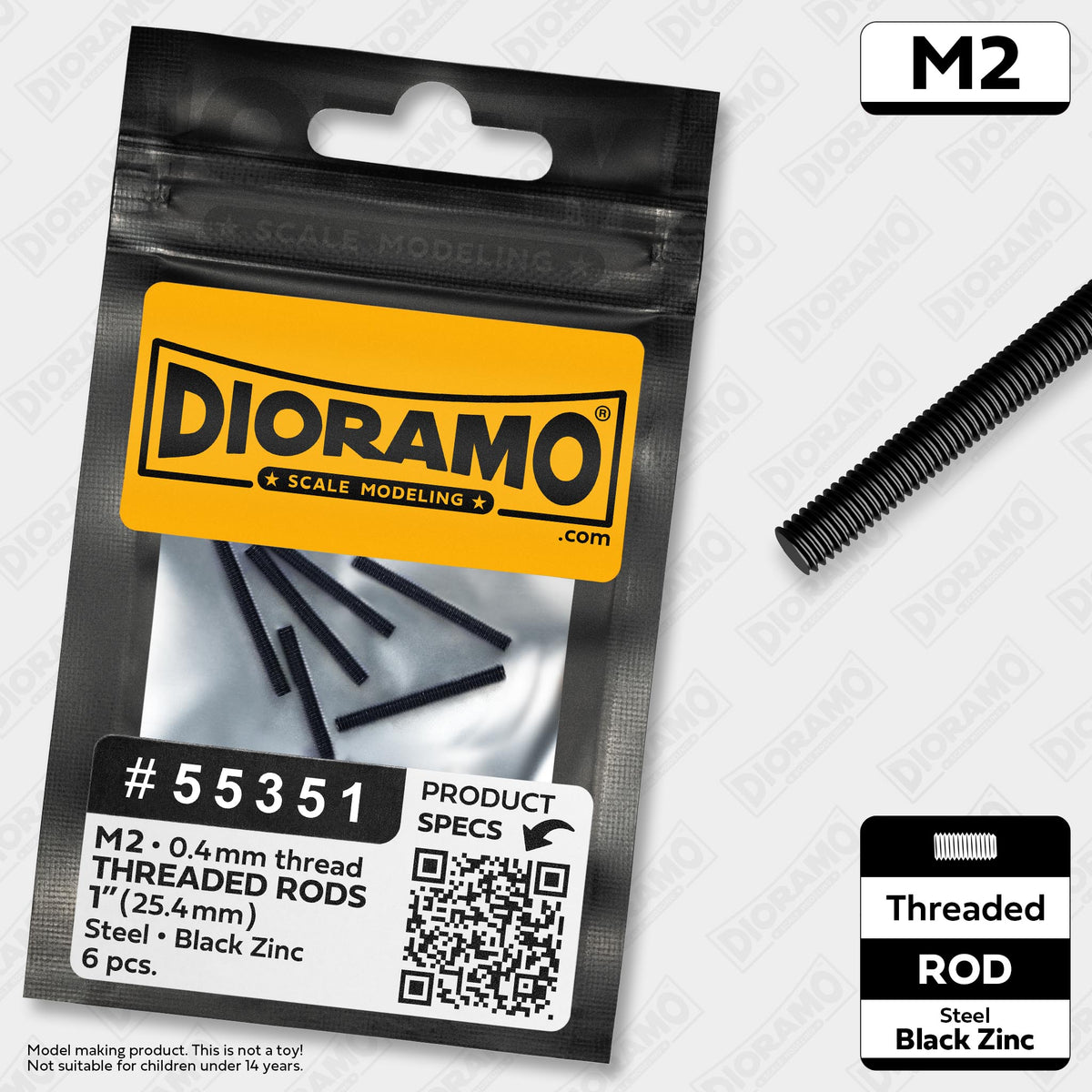 Modllign Wire Rod M2 Threaded Rod 1-inch. Steel with Black Zinc Finish. 6 pcs. — Dioramo ...