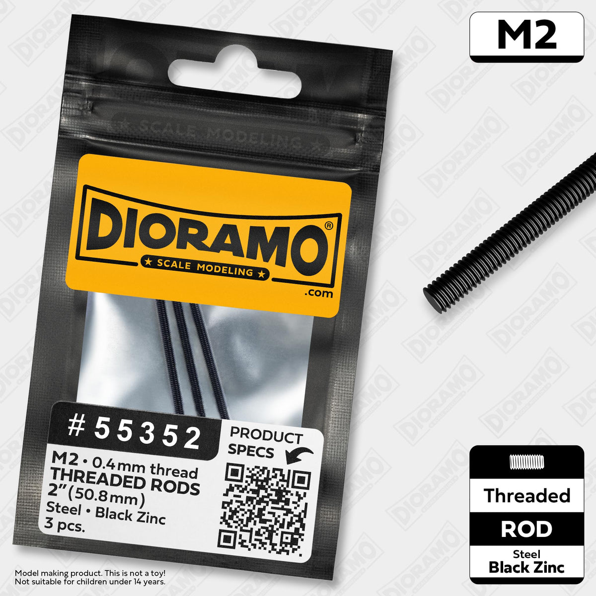 M2 Threaded Rod 2-inch. Steel with Black Zinc Finish. 3 pcs. — Dioramo ...