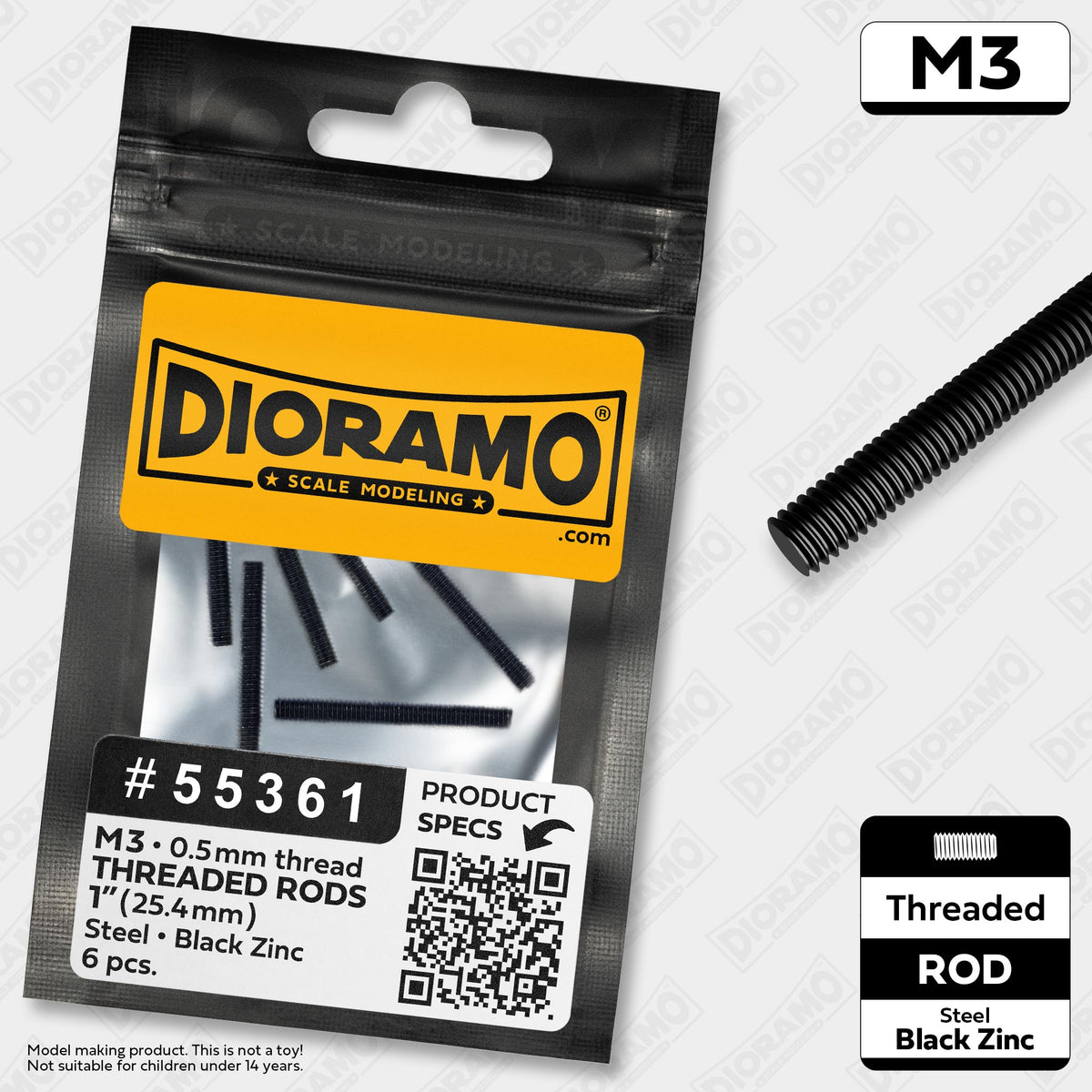 M3 Threaded Rod 1-inch. Steel with Black Zinc Finish. 6 pcs. — Dioramo ...