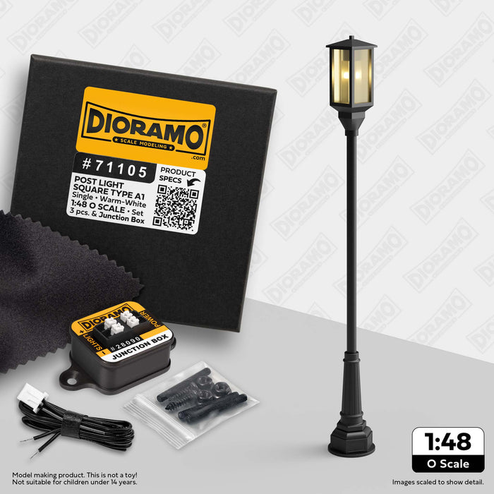 Post Light - Square Type A1 in 1:48 O Scale. 3pc Set.