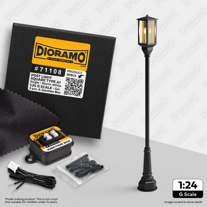 Post Light - Square Type A1 in 1:24 G Scale. 3pc Set.