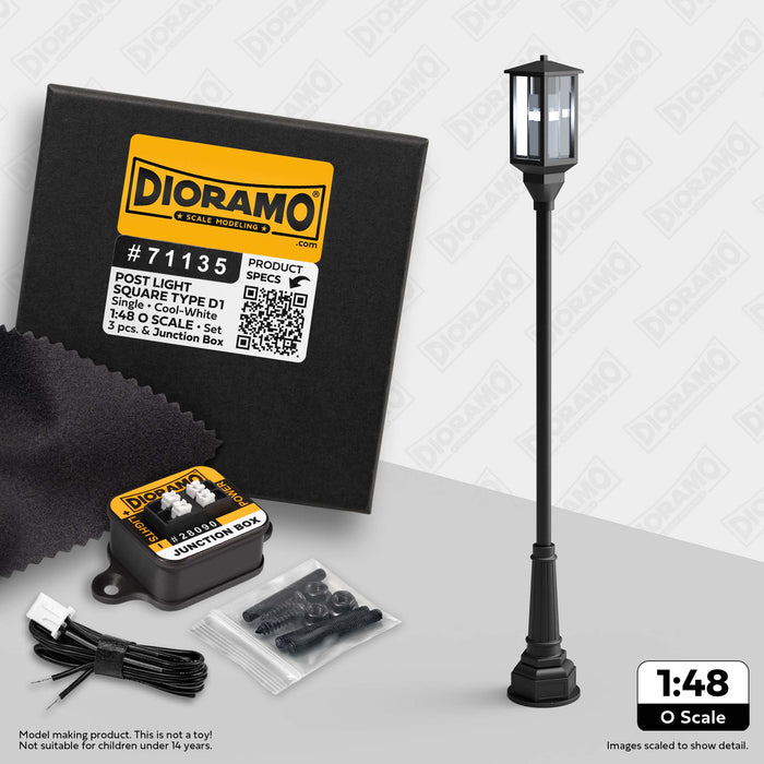 Post Light - Square Type D1 in 1:48 O Scale. 3pc Set.