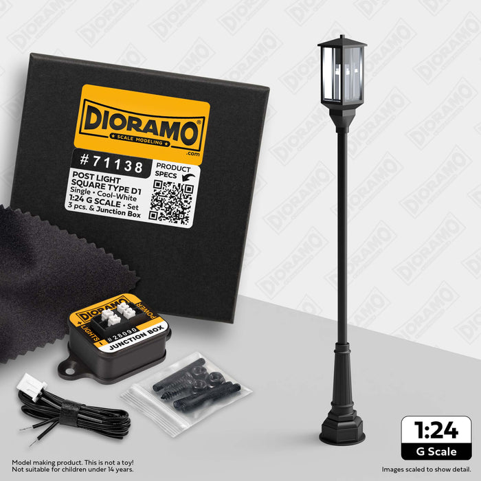 Post Light - Square Type D1 in 1:24 G Scale. 3pc Set.