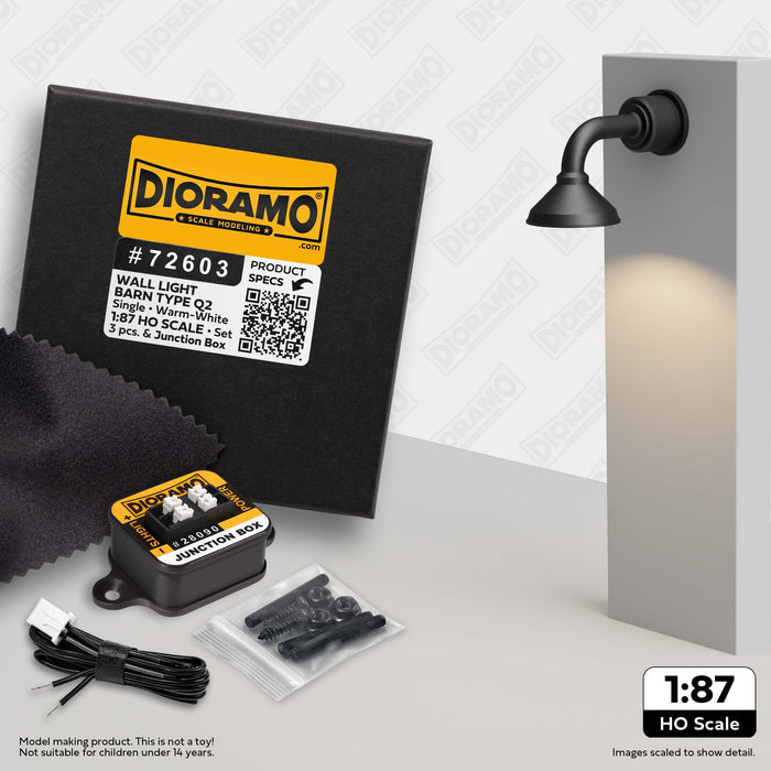 Wall Light - Barn Type Q2 in 1:87 HO Scale. 3pc Set.