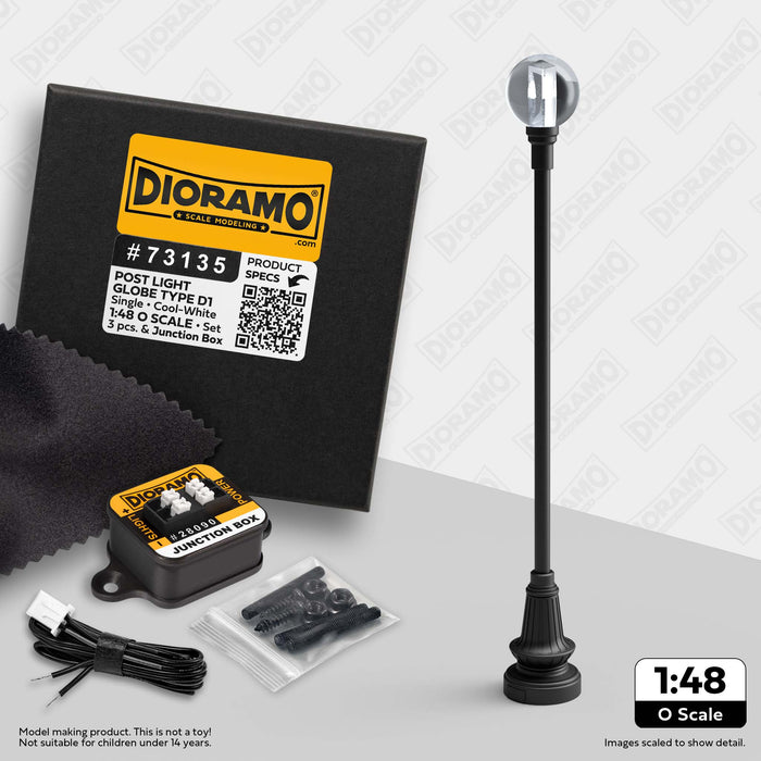 Post Light - Globe Type D1 in 1:48 O Scale. 3pc Set.