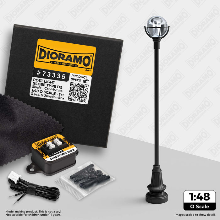 Post Light - Globe Type D2 in 1:48 O Scale. 3pc Set.