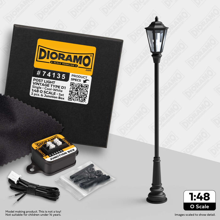 Post Light - Vintage Type D1 in 1:48 O Scale. 3pc Set.