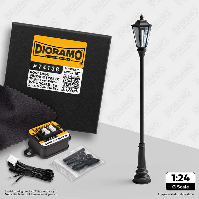 Post Light - Vintage Type D1 in 1:24 G Scale. 3pc Set.