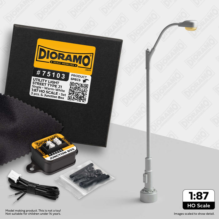 Utility Light - Street Type J1 in 1:87 HO Scale. 3pc Set.
