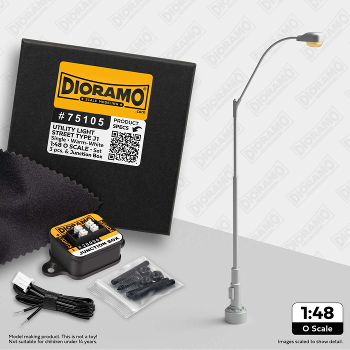 Utility Light - Street Type J1 in 1:48 O Scale. 3pc Set.