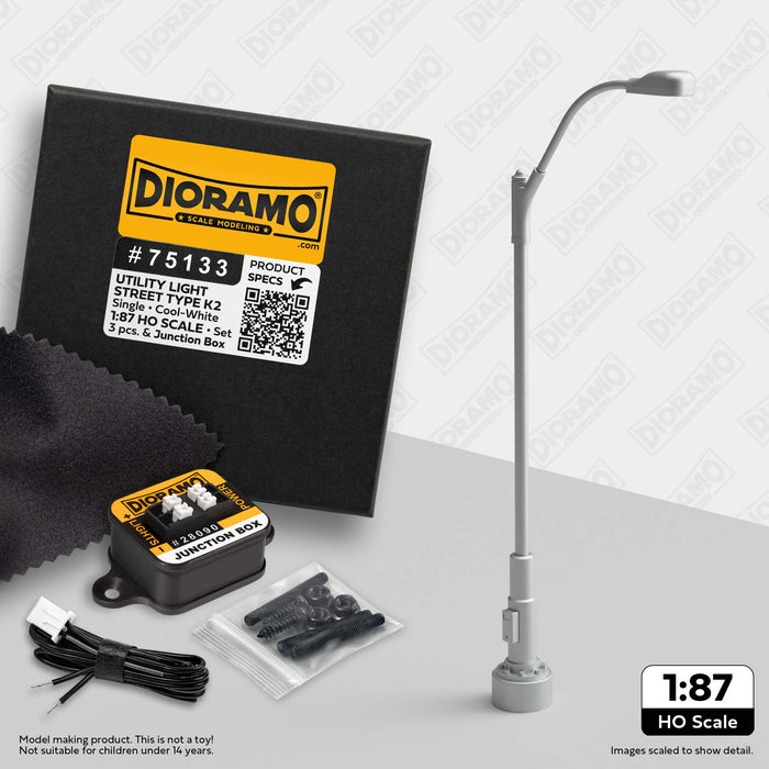 Utility Light - Street Type K2 in 1:87 HO Scale. 3pc Set.