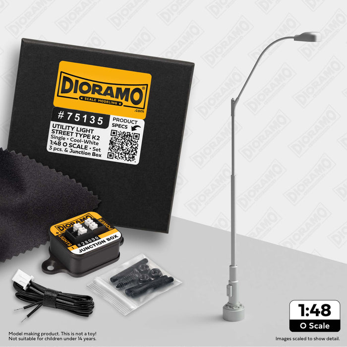 Utility Light - Street Type K2 in 1:48 O Scale. 3pc Set.