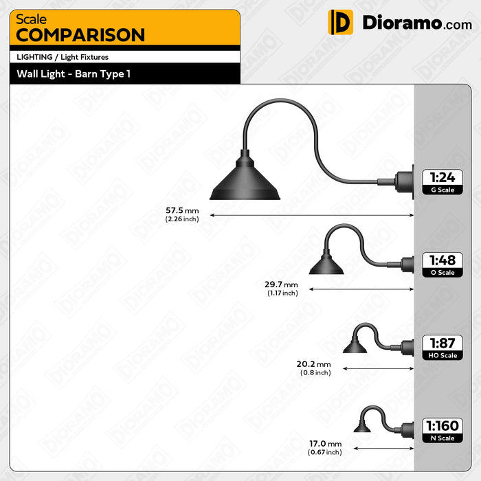 Wall Light - Barn Type R1 in 1:24 G Scale. 3pc Set.