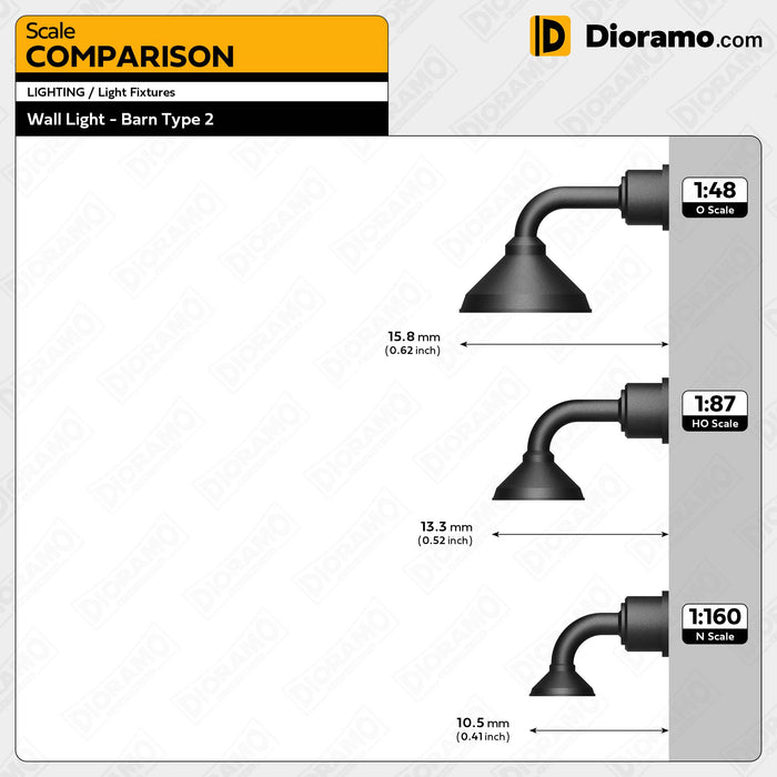 Wall Light - Barn Type R2 in 1:87 HO Scale. 3pc Set.