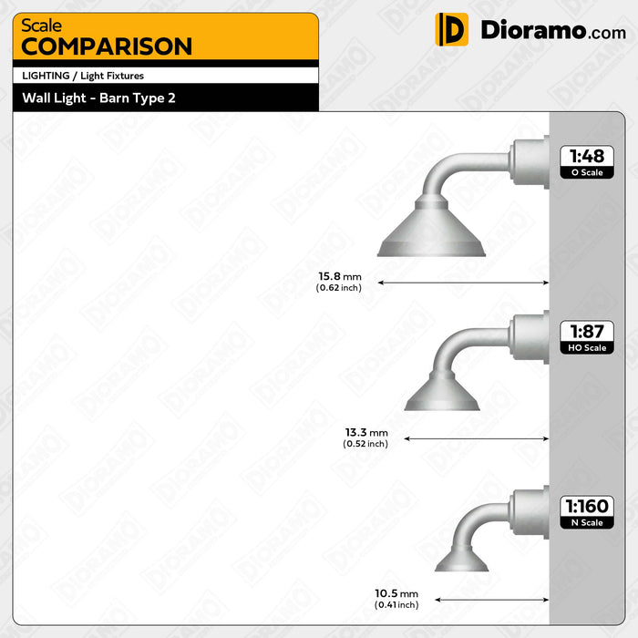 Wall Light - Barn Type T2 in 1:87 HO Scale. 3pc Set.
