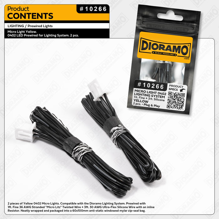 Micro Light Yellow. 0402 LED Prewired for Lighting System. 2 pcs.