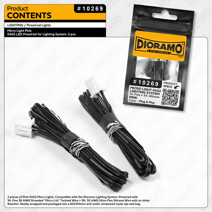 Micro Light Pink. 0402 LED Prewired for Lighting System. 2 pcs.