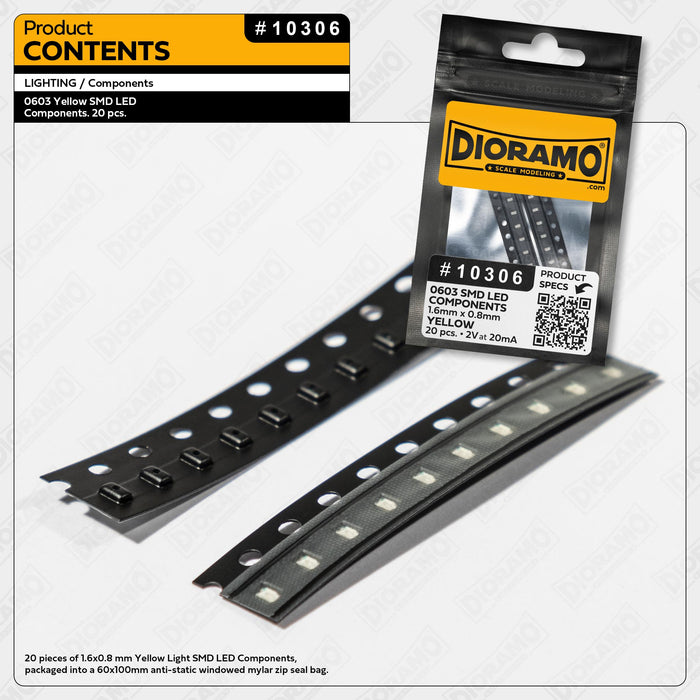 0603 Yellow SMD LED Components. 20 pcs.