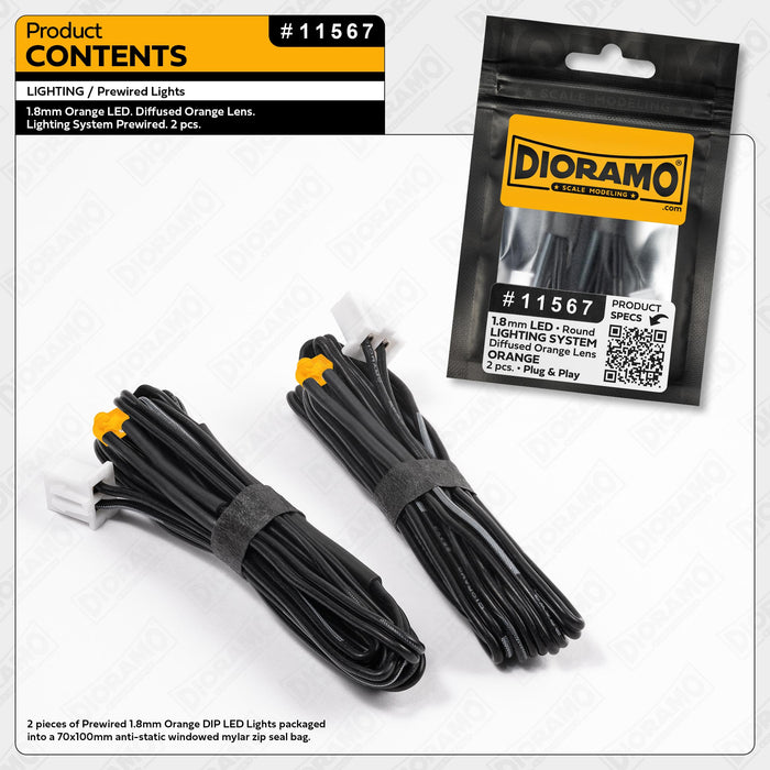 1.8mm Orange LED. Diffused Orange Lens. Lighting System Prewired. 2pcs
