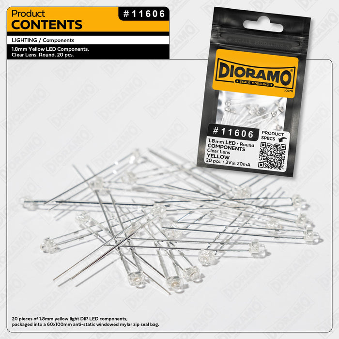 1.8mm Yellow LED Components. Clear Lens. Round. 20 pcs.
