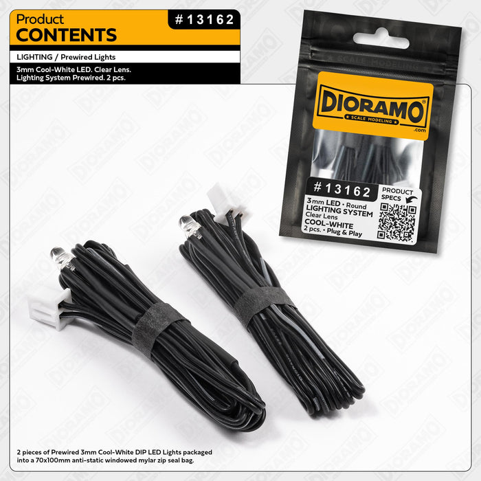 3mm Cool-White LED. Clear Lens. Lighting System Prewired. 2 pcs.