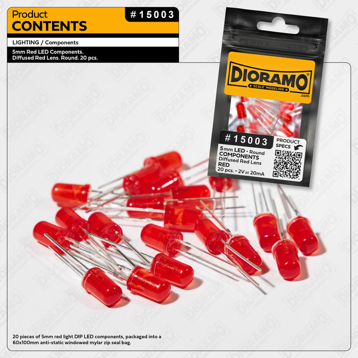 5mm Red LED Components. Diffused Red Lens. Round. 20 pcs.