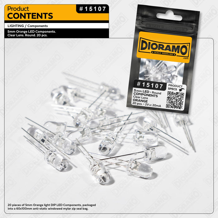 5mm Orange LED Components. Clear Lens. Round. 20 pcs.