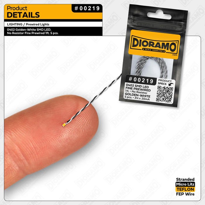 0402 Golden-White SMD LED. No Resistor Fine Prewired 1ft. 5 pcs.