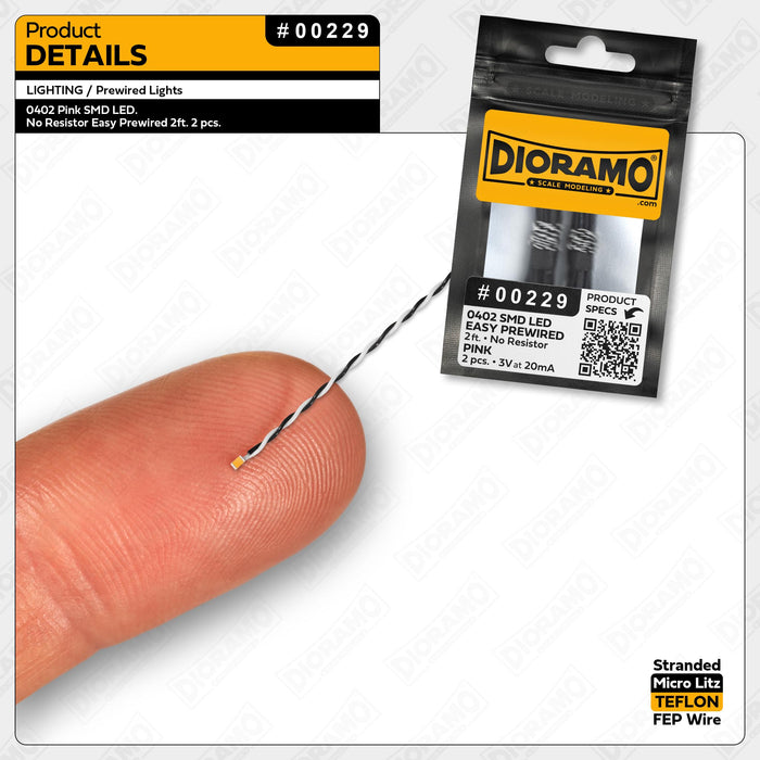 0402 Pink SMD LED. No Resistor Easy Prewired 2ft. 2 pcs.