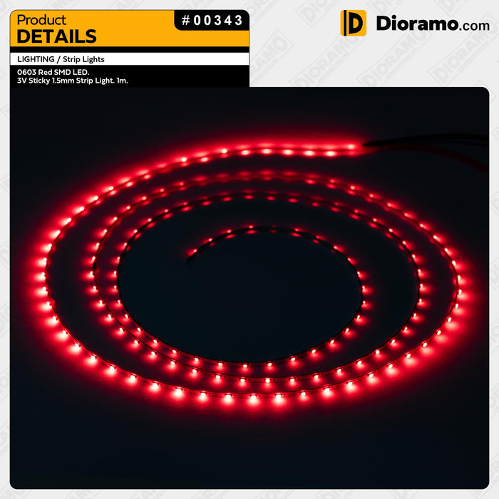 0603 Red SMD LED. 3V Sticky 1.5mm Strip Light. 1m.