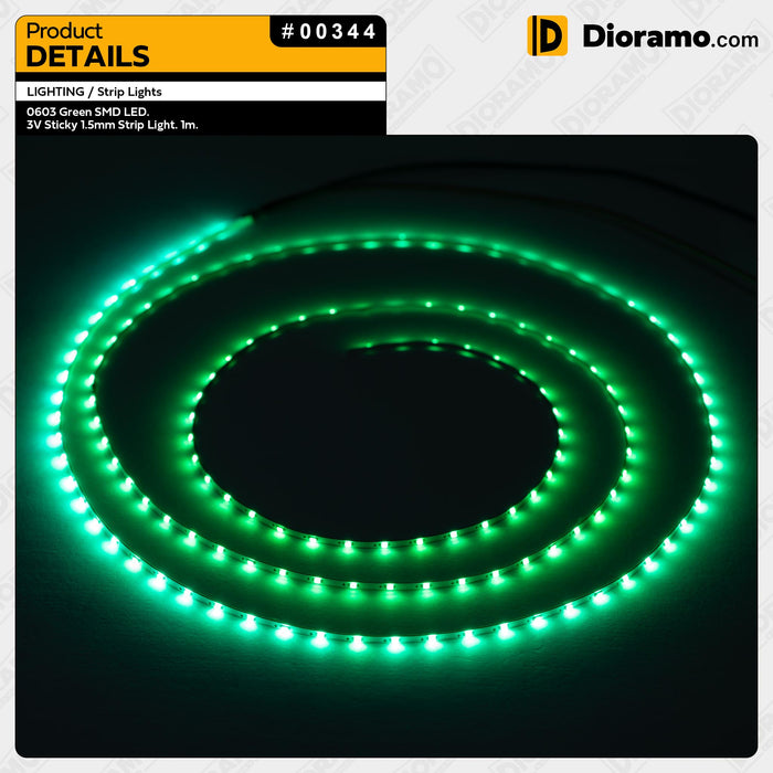 0603 Green SMD LED. 3V Sticky 1.5mm Strip Light. 1m.