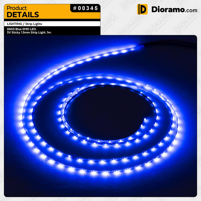 0603 Blue SMD LED. 3V Sticky 1.5mm Strip Light. 1m.