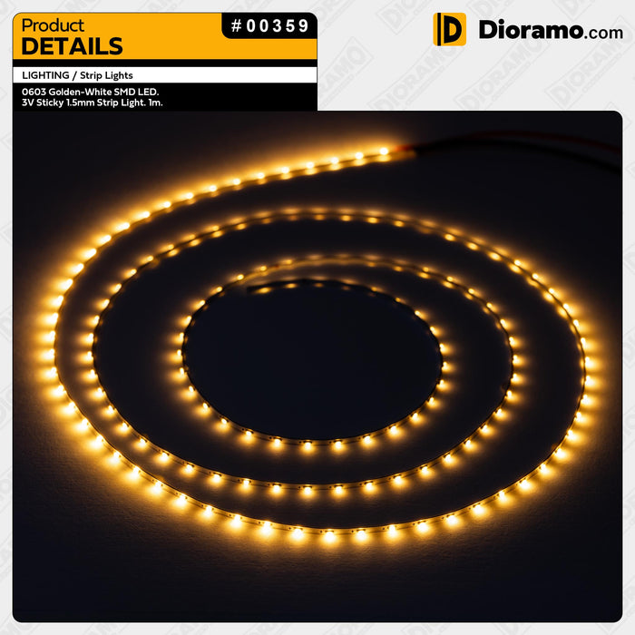 0603 Golden-White SMD LED. 3V Sticky 1.5mm Strip Light. 1m.