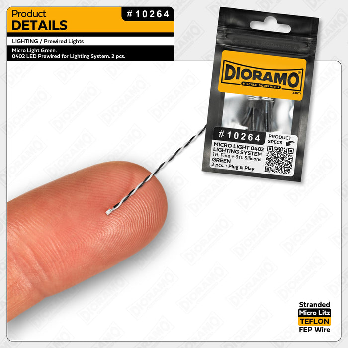 Micro Light Green. 0402 LED Prewired for Lighting System. 2 pcs.