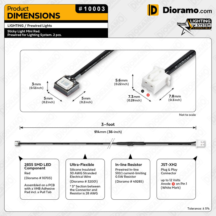 Sticky Light Mini Red. Prewired for Lighting System. 2 pcs.