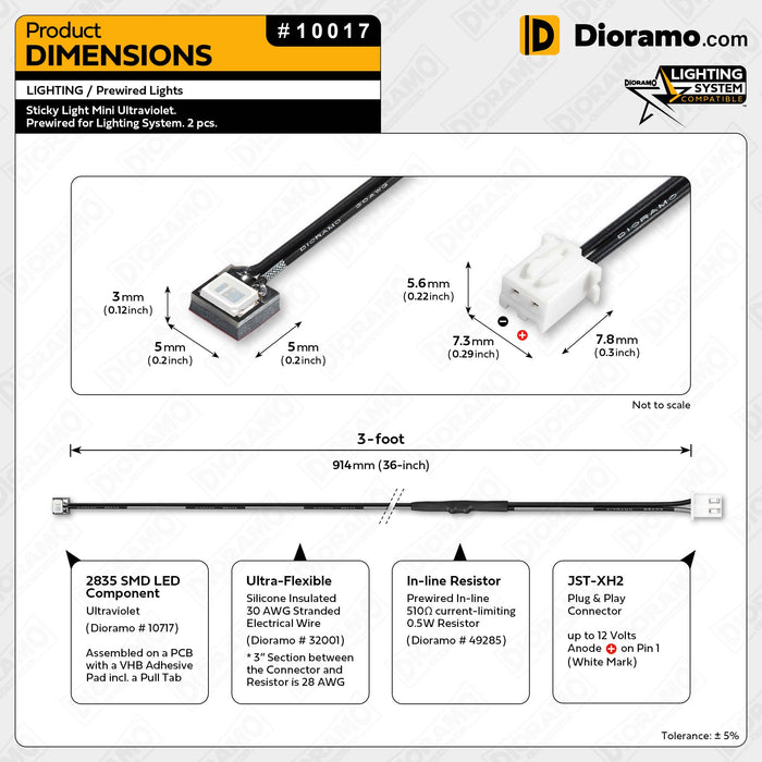 Sticky Light Mini Ultraviolet. Prewired for Lighting System. 2 pcs.