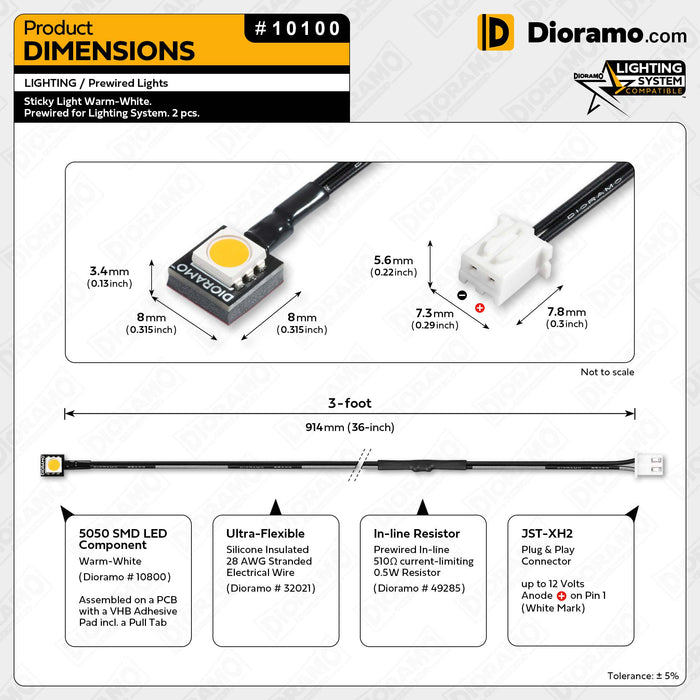 Sticky Light Warm-White. Prewired for Lighting System. 2 pcs.